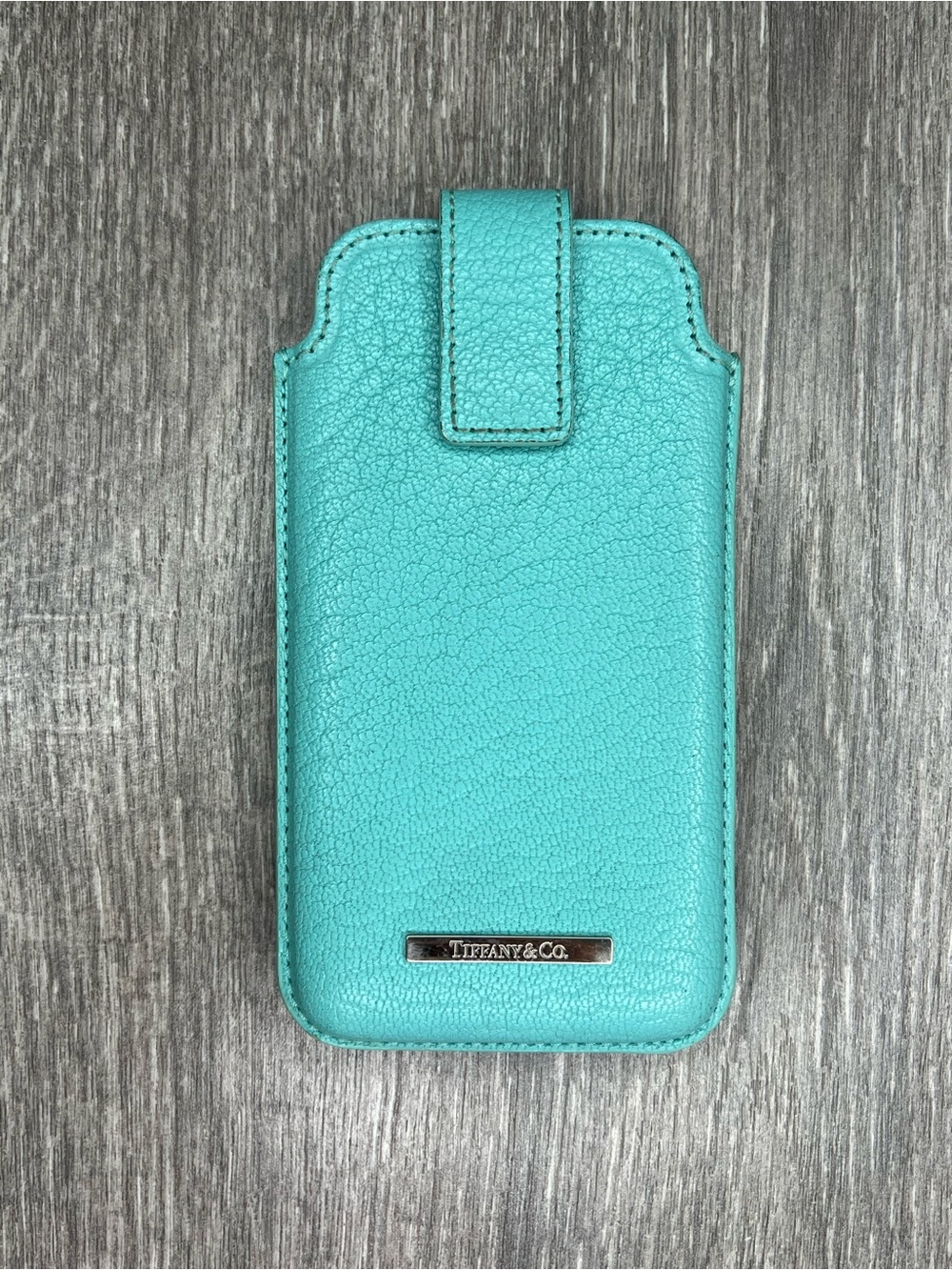 Tiffany & Co. Signature Blue Leather Phone Sleeve with Pull-Tab
